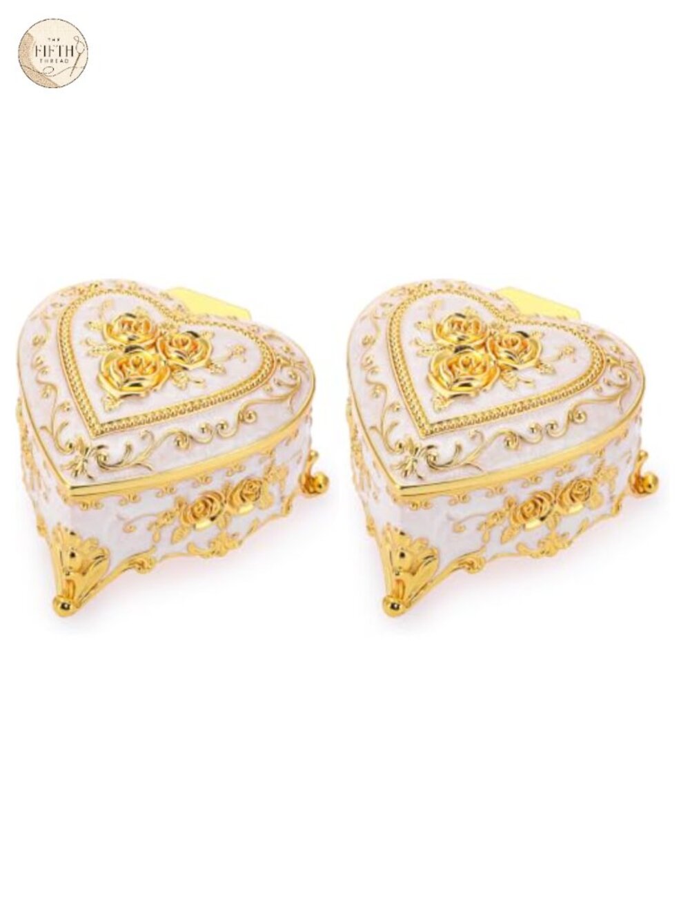 Vintage Heart Shaped Zinc Alloy Jewelry Box Trinket Organizer Set of 2